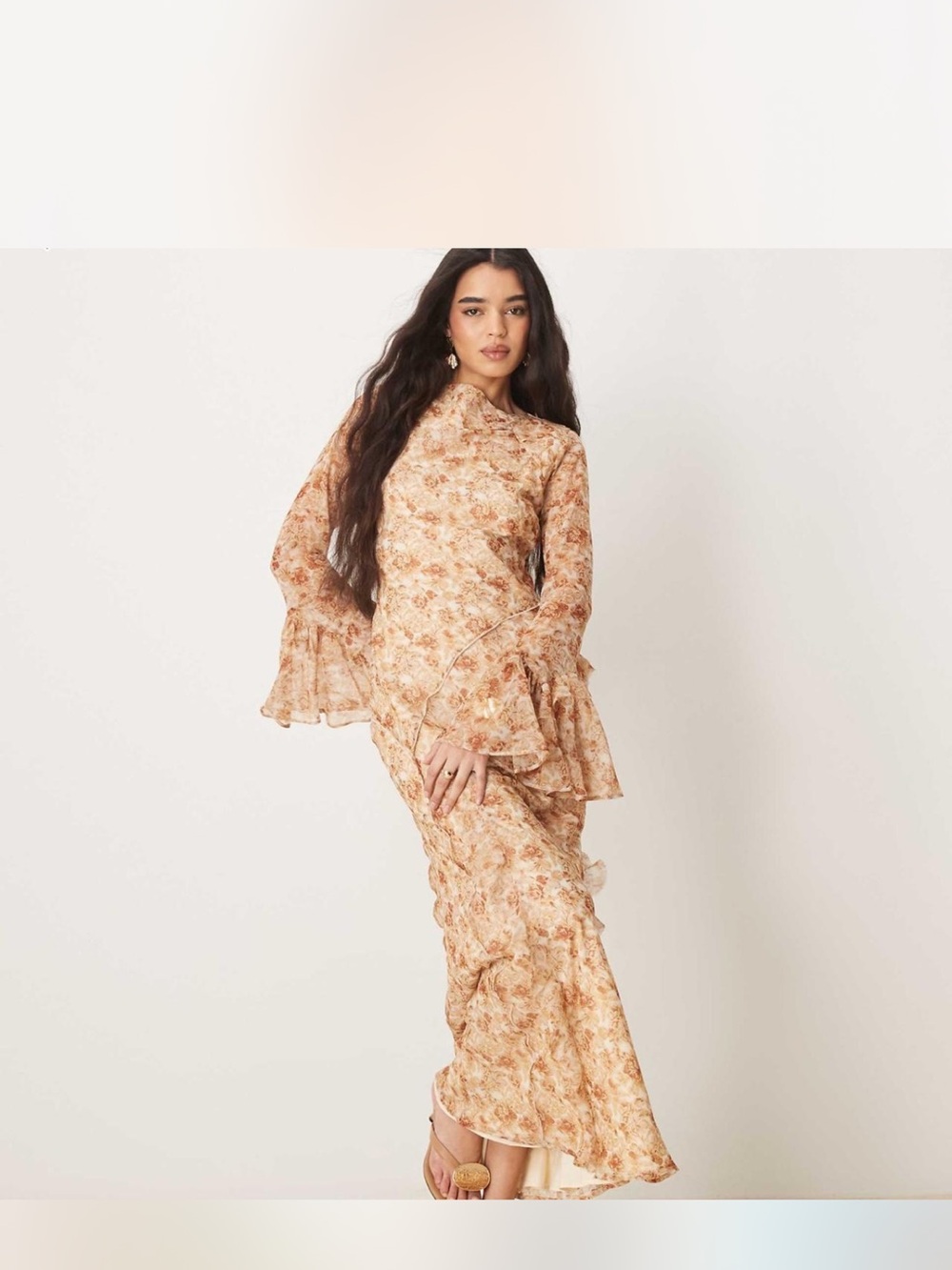 ASOS Beige Floral Midi Dress